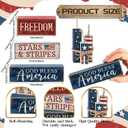 CroBlissful 4 Pcs 4th of July Decorations Patriotic Memorial Day Tabletop Decorations Red White Blue Table Centerpieces Sign for Office Tiered Tray Home Shelf 250th Anniversary(Freedom)