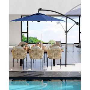 10FT Cantilever Patio Umbrella with Cross Base, Outdoor Offset Market Umbrella with 360-degree Rotation and Infinite Tilt, Outside Umbrellas for Backyard Lawn Garden and Pool (Navy Blue)