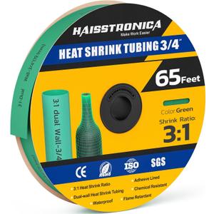 haisstronica 3:1 Heat Shrink Tubing, Shrink Ratio Adhesive Lined Marine Grade Heat Shrink Tube for Home, Automotive and Industrial (Green) 65FT 3/4inch