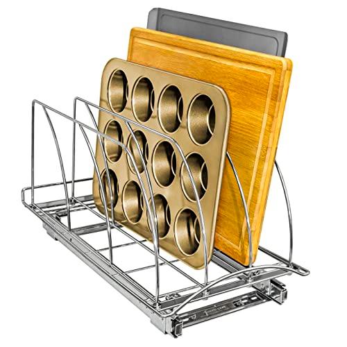 LYNK PROFESSIONAL® Pull Out Cutting Board, Cookie Sheet, and Baking Pan Organizer Rack - Lifetime Ltd.  Slide Out Kitchen Cabinet Storage Organizers – 10” x 21” Deep - Pullout Shelf, Chrome