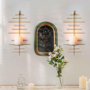 AIM & GGKK Gold Metal Candle Sconce Holder,Hanging Wall Mounted Candle Sconces Holder, Wall Sconces Decor for Bedroom,Bathroom, Dining Room and Office(Set of 2)