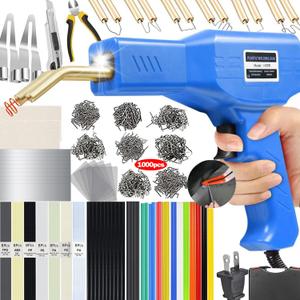 Upgraded 220W Plastic Welder, 2 in 1 Plastic Welding Repair Welder Kit 1000PCS Hot Stapler Soldering Gun with 100PCS Plastics Welding Rods Car Bumper Repair Kit for Most Plastics(Blue)