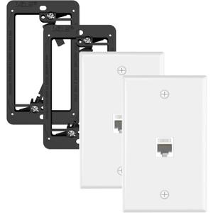 VCE Ethernet Wall Plate (UL-Listed), 1-Port CAT6 Wall Plate and Jack, RJ45 Keystone Wall Outlet with Single Gang Low Voltage Mounting Bracket, White 2-Pack