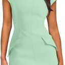 OFEEFAN Womens Summer Dress Mock Neck Short Sleeve Bodycon Party Club Mini Dresses XL