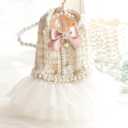 Luxury Pink Tweed Dog Dress & Cat Wedding Dress, Pearl Bow Princess Pet Formal Outfit with Structured Fit, Soft Lining & Tulle Skirt for Small Dogs and Cats(M)