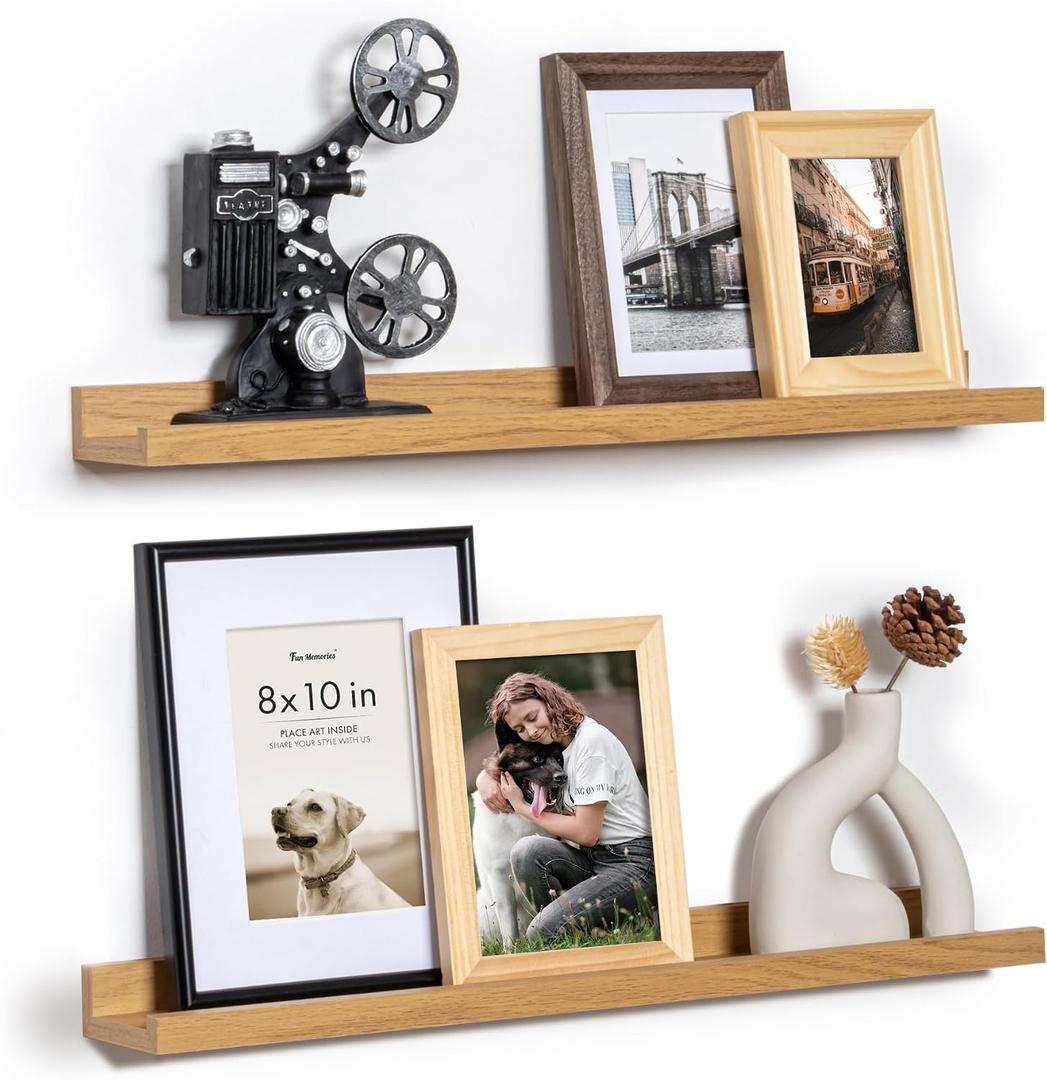 Picture Ledge Shelf, 24 Inch Floating Shelves Set of 2, Nursery Book Shelves for Toys Storage, Kids Bookshelf Wall Mounted for Wall Decor Books Photo Frames, Oak