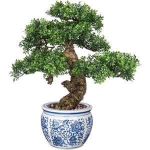 Fake Bonsai Tree Bonsai Plant 17 Tall Artificial Bonsai Trees with Blue and White Porcelain Decorated with Pebbles Desk Plant Indoor Bonsai for Home Office Decor
