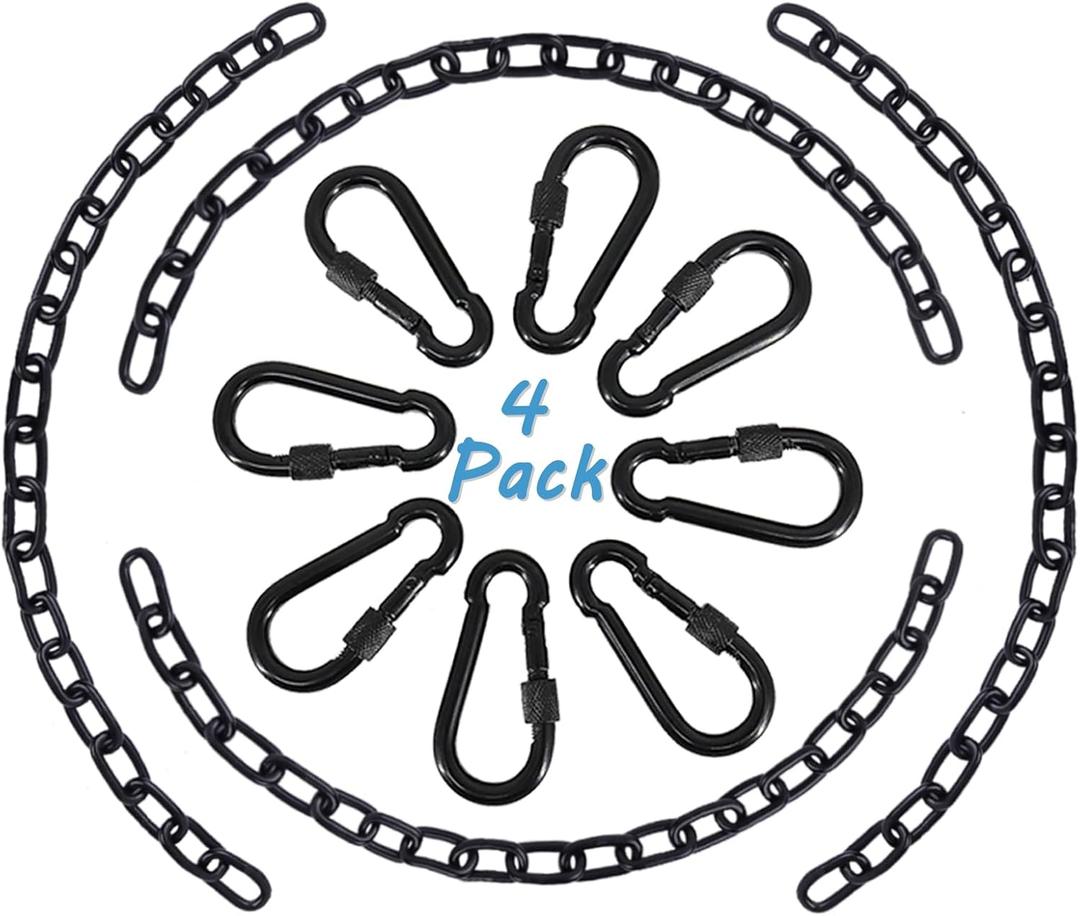 4 Pack 25in Hanging Swing Chain with 4 Carabiners, 440LB Capacity Hanging Kits Heavy Duty Hanging Chair Hardware for Hammock Swing Hanging Chair Punching Bags Sandbag Indoor Outdoor Yoga Gym (Black) 4 Pack 25in Hanging Swing Chain with 4 Carabiners, 440LB Capacity Hanging Kits Heavy Duty Hanging Chair Hardware for Hammock Swing Hanging Chair Punching Bags Sandbag Indoor Outdoor Yoga Gym (Black)