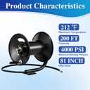 M MINGLE Pressure Washer Hose Reel 200ft, Heavy Duty Steel Hose Reel, Manual Crank Power Washer Hose Reel with Swivel Arm, 3/8" NPT Outlet Pipe, 4000 PSI
