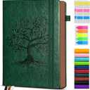 PAIBAS Vintage Leather Journal with 300 Numbered Pages,B5 Lined Journal for Men Women,Daily Journals for Writing,College Ruled Notebook for Work,School,Note taking,Travel Diary,Large (7" x 10") (Green)