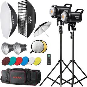 Godox SL60IID LED Video Light Kit, 70W x2 Daylight Continuous Lighting for Photography Podcast, Studio Fill Light APP Controlled with Bowens Mount, 8 FX Effect, Softbox, Light Stand, Remoter Bag