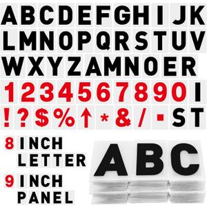 Leinuosen 300 Pcs Sign Letter Printed on Marquee Flexible Outdoor Black Portable Sign Board Plastic Changeable Letters and Numbers Punctuation Acrylic Numbers(8'', 9'')