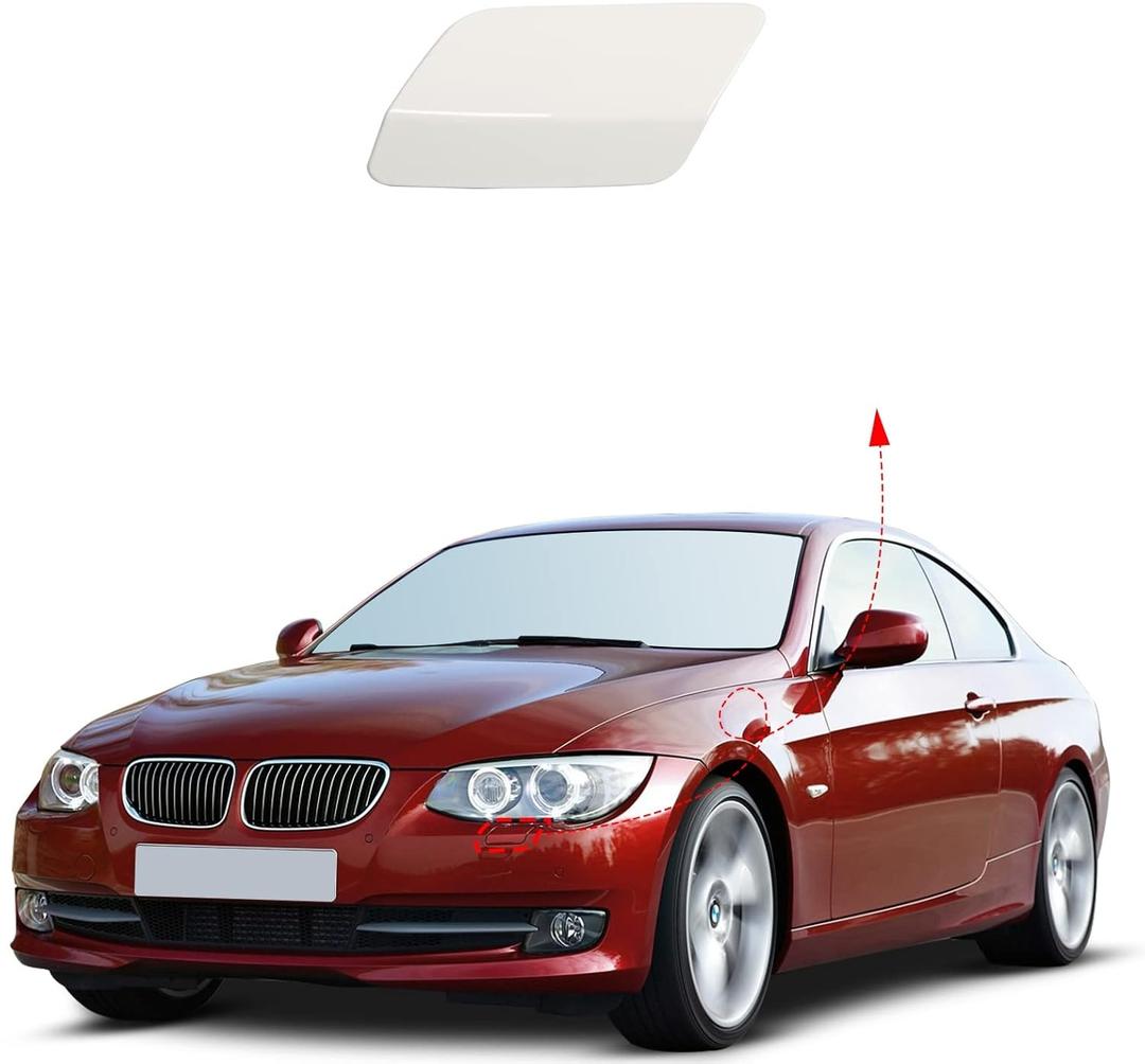 Front Bumper Headlight Washer Nozzle Cover Cap Fit for BMW E92 E93 328i 335I 335IS Coupe Convertible 2011 2012 2013 61677253393 61677253394 (White, Left Driver Side)