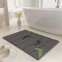 SYIPO Stone Bath Mat - Non-Slip Foldable Diatomite Bath Mat 23.6 x 15.3, Super Absorbent & Quick Drying Bathroom Mat | Easy to Clean Shower Floor Mat, Dark Gray