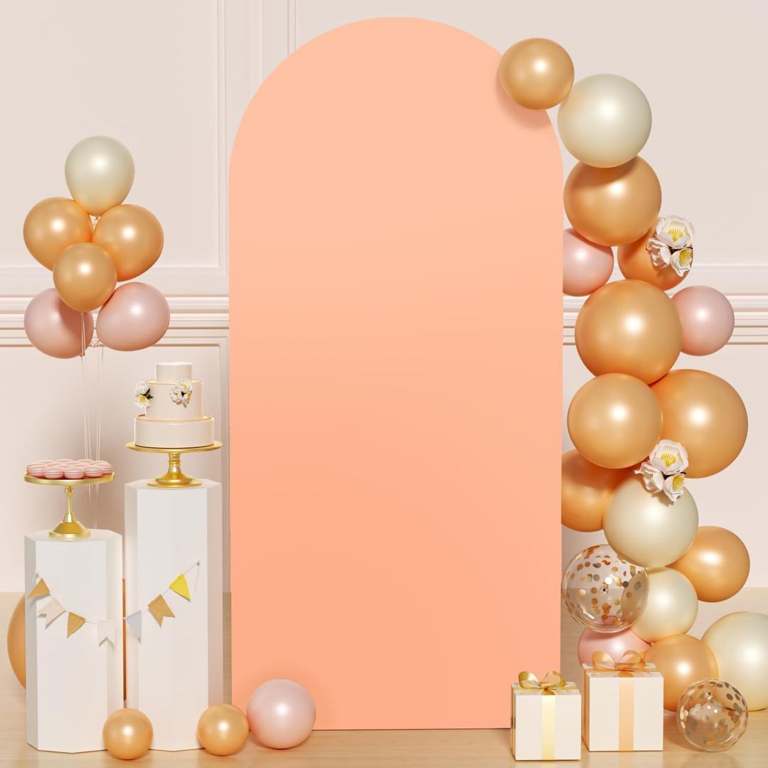 FUHSY Wedding Arch Cover Peach Arch Stand Cover 2.6x6FT Arch Covers Stretchy Backdrop Fabric Spandex Fitted Arches Backdrop Cover Chiara Arched Covers for Baby Shower Balloon Party Decor