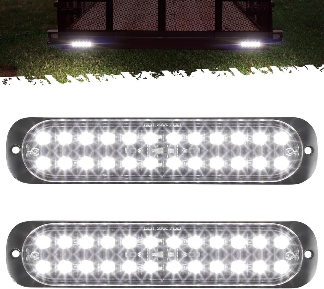 Partsam 2Pcs 7.5 inch Aluminum Housing White 24LEDs Trailer Runinng Lights Side Marker, Surface Mount Reverse/Backup Lights for Truck Tractor RV Pickup, IP67 Waterproof