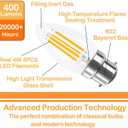 4W B22 Bayonet LED Filament Candle Light Bulb,2700K Warm White 400LM,C35 Shape Bullet Top,40W Incandescent Equivalent,Non-dimmable,4 Pack