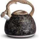 POLIVIAR Tea Kettle, Iron Grey Tea Pot Stovetop, 2.7 Quart Loud Whistling Coffee and Teapot, Food Grade Stainless Steel for Anti-Hot Handle and No-Rust, Suitable for All Heat Sources (JX2020-RB30) (Black/Gold)