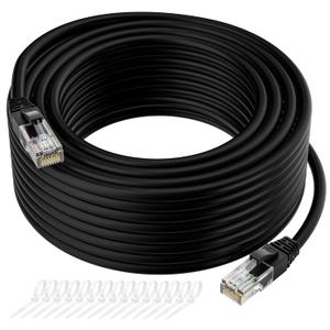 Cat5e Ethernet Cable 50 FT, Long Cat 5e Internet Cable, Black Snagless Patch Cord, Flexible, Network, LAN, PoE, Standard RJ45 Connector for PC, Server, Router, Modem, TV, PS5 - with 15 Cable Ties