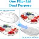 DEAYOU Ice Serving Tray for Party Food, Chilled Serving Platter Dish with 4 Compartments, 15" Flip-Lid Divided Serving Bowl for Appetizers, Fruits, Vegetables, Salads, Shrimp Cocktail