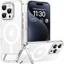 Temdan Magnetic Compatible with iPhone 15 Pro Max Case, [Built-in Invisible Kickstand][Compatible with MagSafe] [Military Grade Shockproof] Slim Thin Phone Case for iPhone 15 Pro Max 6.7"  Clear-Stand