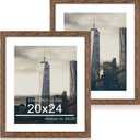 20x24 Picture Frame Set of 2, 20 x 24 Wood Poster Frames with Mat for 16x20, Wooden Photo Frames with Tempered Glass Cover for Wall Display, Rustic Brown