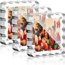 HELPLEX Acrylic Picture Frames 3x3, 3 Pack Clear Magnetic Lucite Frames, 20% Thicker 10+10mm Double-Sided Display, Freestanding Scalloped Design for Desktop