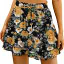 BETTE BOUTIK Women Flowy Tennis Skorts Chiffon Summer Boho Casual Dressy Floral Comfy Cute Mini Skirts Loose Ruffle Western Going Out Chic Shorts Black Yellow Flower M