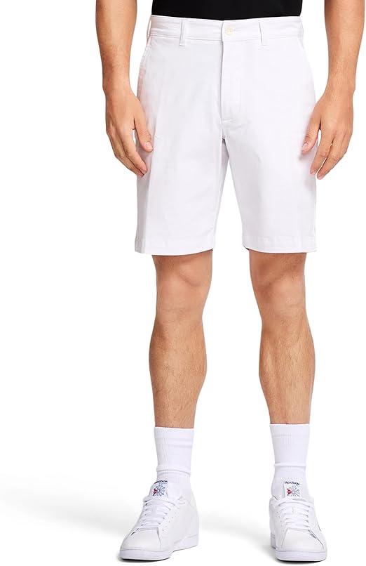 IZOD Men's Classic Saltwater 9.5" Flat Front Chino Short,White, 30