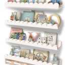 Tots & Pals Upgraded Thick Nursery Book Shelves Wall Mounted  4-Pack Floating Shelves with Upgraded Hanging Rod for Baby Room Organization, Parent-Installed Display for Books, Toys & Clothes (White)