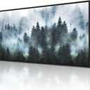 Wapluam Large Canvas Wall Art For Living Room, Office, Bedroom Wall Decorations - Black Framed Canvas Prints Artwork - Foggy Forest Landscape Pictures - Modern Wall Painting - Home Wall Art (48"L x 24"W)