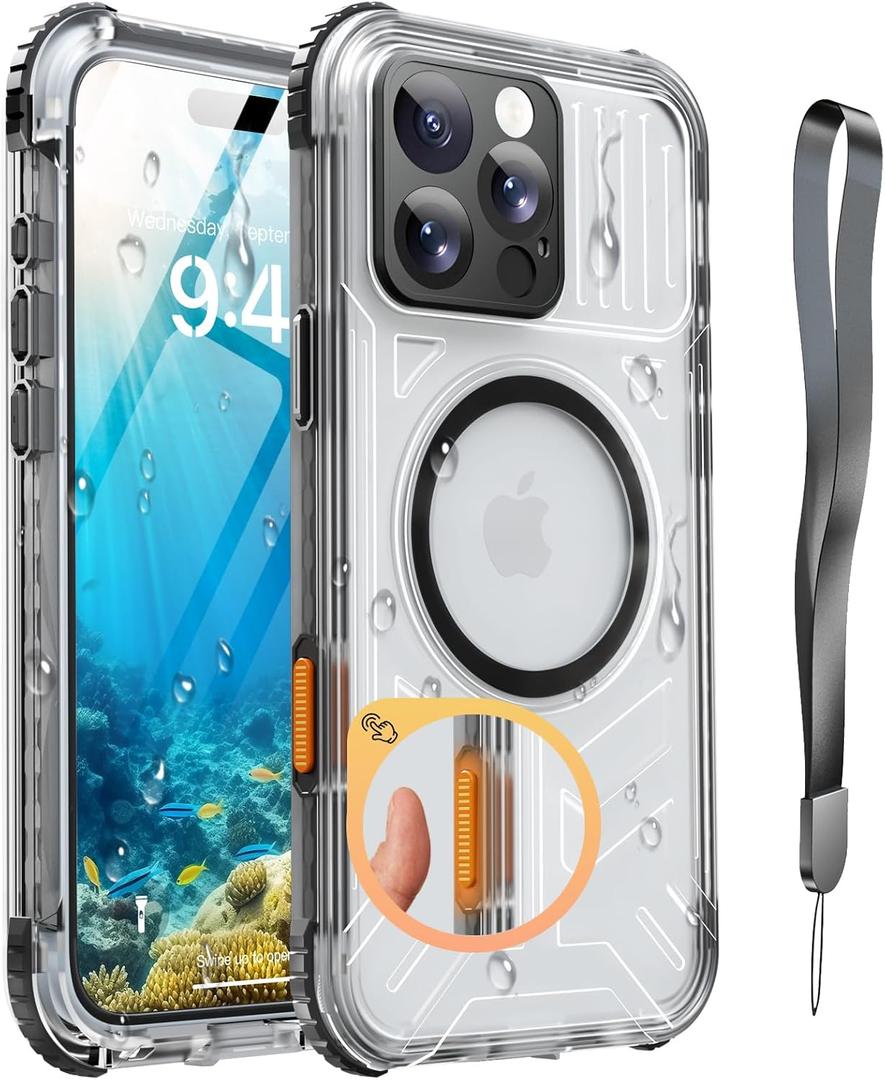 for iPhone 16 Pro Max Waterproof Case, [Built-in Lens & Screen Protector] [IP68 Underwater] [15FT Military Shockproof], Frosted Back Full Body Protection 16 Pro Max Phone Case 6.9", Black (iPhone 16 Pro Max, Black)