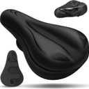 Gel Bike Seat Cushion, Soft Gel Padded Bicycle Seat Cover for Men & Women Comfort, Extra Padding Cycle Seat Cushion for Peloton, Stationary Exercise Bike, Beach Cruiser, Ebike, MTB, Road Bicycle (C1 Black)