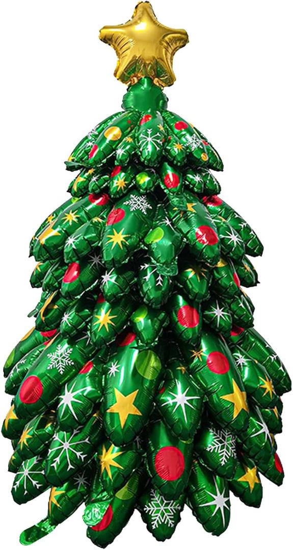BELSITA Multistory Christmas Tree Balloons Christmas Party Decorations 50 Inch Large Christmas Tree Balloons Self-Standing Foil Balloons for Christmas Party Outdoor Indoor Decorations