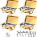 Chafing Dishes for Buffet, 8 Qt High Grade Chafing Dish Buffet Set, Rolled-Edge Design Food Warmers for Parties, Buffet, Wedding, Birthday, Camping 4 Pack 6 Pans [Gold]