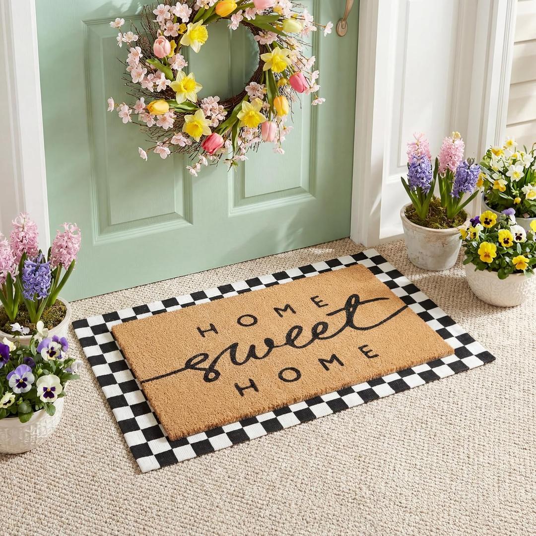 Tinideya 2 Pcs Door Mat Welcome Non Slip Coir Mats Floor Layering Doormats Seasonal for Front Porch Entryway Decor(Home Sweet) (23.6 x 35.4 Inches, Black White and Brown)