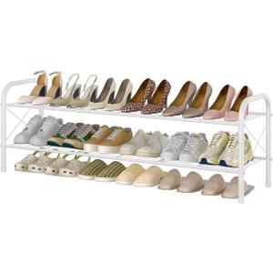 Hoctieon 2 Tier Shoe Rack for Closet, Durable Mesh Style Shoe Rack, Entryway Shoe Shelf, Shoe Storage Organizer for Hallway, Bedroom, Living Room, Wardrobe, White