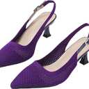 Slingback for Women's Closed Pointed Toe Kitten Heels with Ankle Strap Knitted Dress Pumps Shoes Work Wedding Everyday Parties 1.6 in Low Heels (Purple)