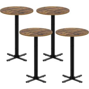 Round Bar Table Set of 4, Counter Height Pub Table, Bar Height Cocktail Table, Versatile Use, for Dining Room, Kitchen, Bar, Pub, Cafe, Rustic Brown and Black BT10L4BR