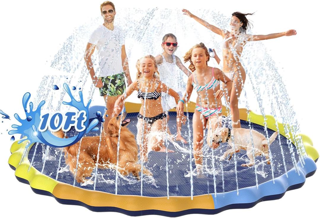 Splash Pad 120" for Dog and Kids, 10FT Large Non-Slip Sprinkler Mat 1mm Thickened and Foldable Large Pool Summer Fun Outdoor Toys for Dogs and Toddlers Age 3+