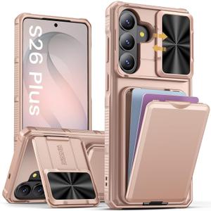 SSLOTSCASE for Samsung Galaxy S26+ Plus Case with Wallet & Sliding Lens Cover & Kickstand & Credit Card Holder & Camera Stand, Military-Grade Protection Phone Case Cover for S26+ Plus 2026, Rose Gold