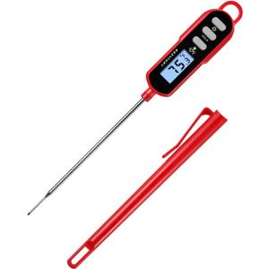 Lonicera Digital Cooking Thermometer for Bread Baking, Food and Water Temperature Measurement. Waterproof and Long Stem with Meat Temp Guide, Display with Backlit (Red)