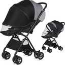 Bemece 2-in-1 Durable Baby Mosquito Net with UPF50+ Sunshade for Stroller, Universal Mosquito for Stroller with Two-Way Zippers & Storage Bag, Breathable & Foldable Baby Bug Net for Strollers (Blackness)