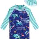 ADUKIDE Baby Boys Swimsuit Summer Beach Rash Guard Swimwear One Piece Sunsuit with Sun Hat 3-24 Months (Sea Turtle)