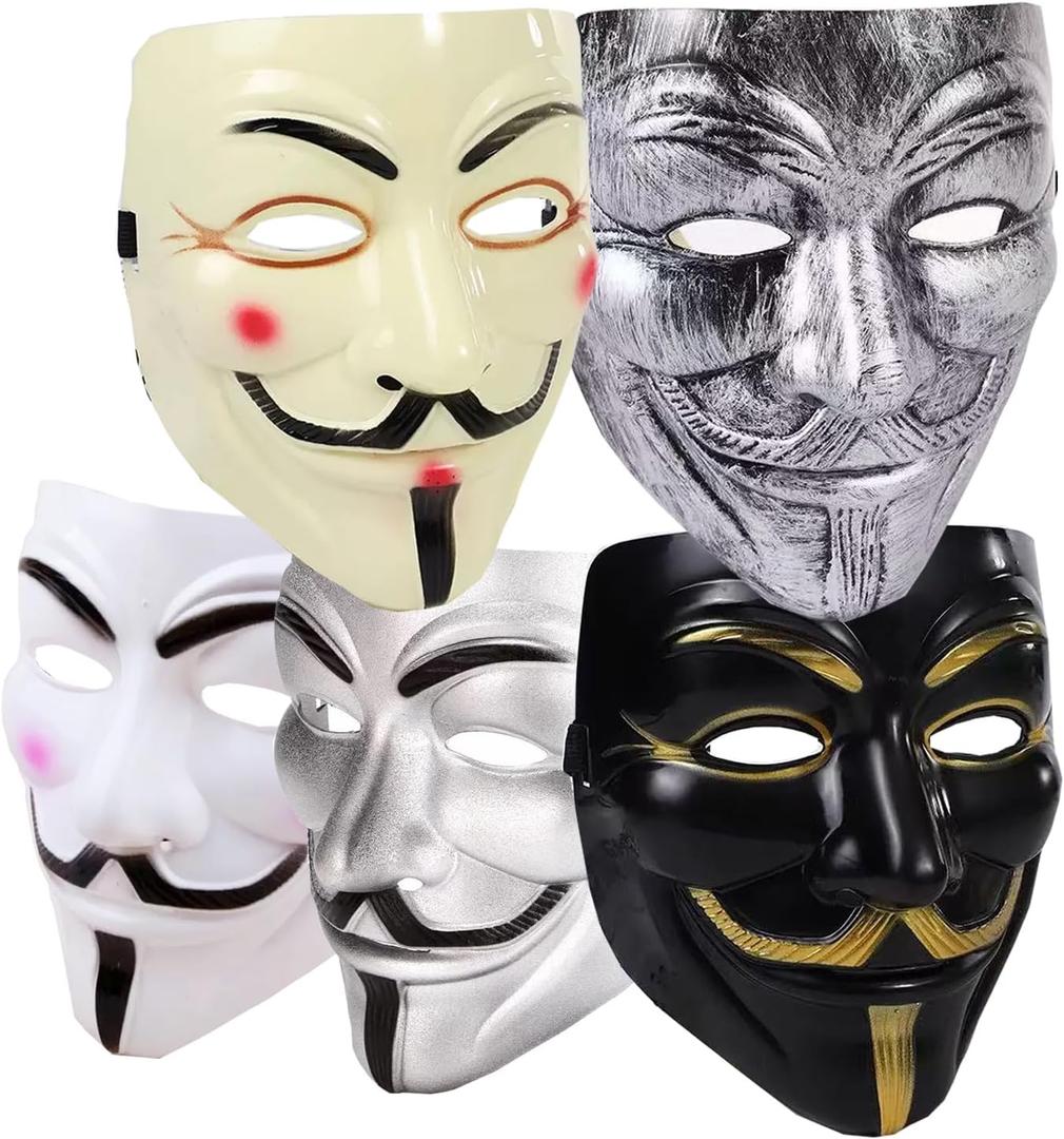 V for Vendetta Mask, Guy Fawkes Anonymous Hackers Mask for Halloween Masquerade Cosplay Costume Parties