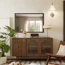 TheiaMo Walnut Wood Bathroom Mirrors for Wall Mounted, 40" x 30" Rectangle Rustic Wood Framed Wall Mirror, Decorative Farmhouse Mirror for Bathroom, Bedroom, Entryway, Horizontally/Vertically