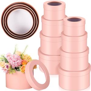 Weekgrat Set of 8 Round Flower Boxes with Clear Lids 4 Assorted Sizes Gift Boxes for Flower Arrangements Nesting Round Gift Box for Gift Mother's Day Graduation Wedding Birthday(Pink)
