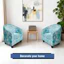 Club Chair Slipcover Printed 2 Piece Round Barrel Chair Cover Tub Armchair Covers with Elastic Bottom Chair Coverings Furniture Protector for Bar Counter (Flower Shadow+lake Blue)