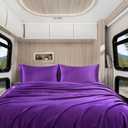 Homiest 4pcs RV Short Queen Satin Sheets Set Luxury Silky Satin Bedding Set with 10" Deep Pocket, Camper Queen Sheets, 1 Fitted Sheet + 1 Flat Sheet + 2 Pillowcases (RV Short Queen, Purple)