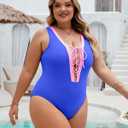 Plus Size Swimsuit for Women Tummy Control Bathing Suits Full Coverage Swimsuits Color Block One Piece Swim Suit (Blue, XXXL)